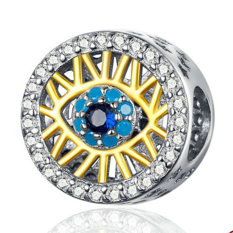 Amazon Hot Selling Real Gold Plated Lucky Eye DIY Beads European and American S925 Silver Good Luck Beads BSC080